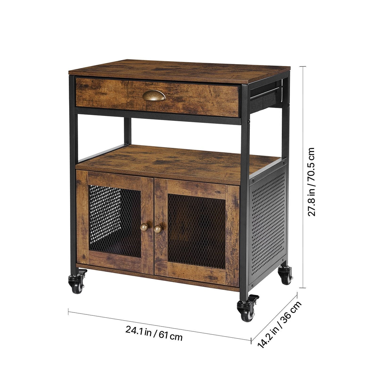 Coffee Bar Cabinet, 24 Inch Farmhouse Coffee Bar Cabinet with Storage, Movable Coffee Bar Table with Wheels & Mesh Door, Sideboard Buffet Cabinet for Kitchen, Entryway