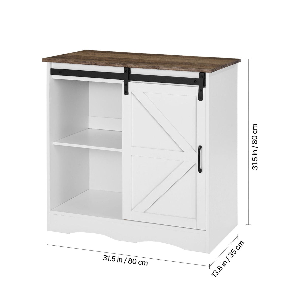 Coffee Bar Cabinet, 31.5 x 13.8 x 31.5 in Farmhouse Coffee Bar Cabinet with 3-Tier Storage, Coffee Bar Table with Barn Door, Farmhouse Sideboard Buffet Cabinet for Living Room, Entryway