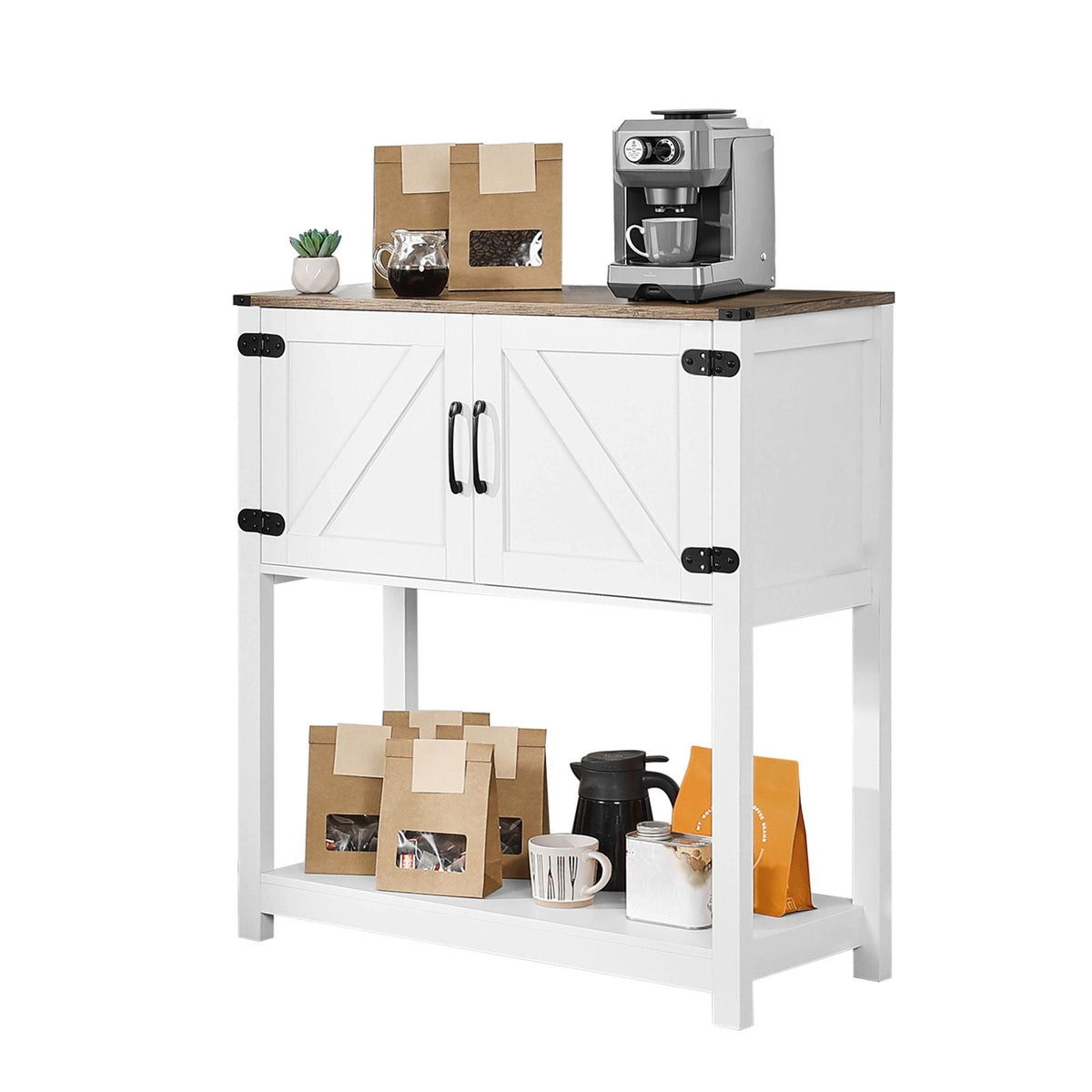 Coffee Bar Cabinet, 31.5 x 13.8 x 34.6 in Farmhouse Coffee Bar Cabinet with 3-Tier Storage, Coffee Bar Table with Magnet Doors, Farmhouse Sideboard Buffet Cabinet for Living Room, Entryway
