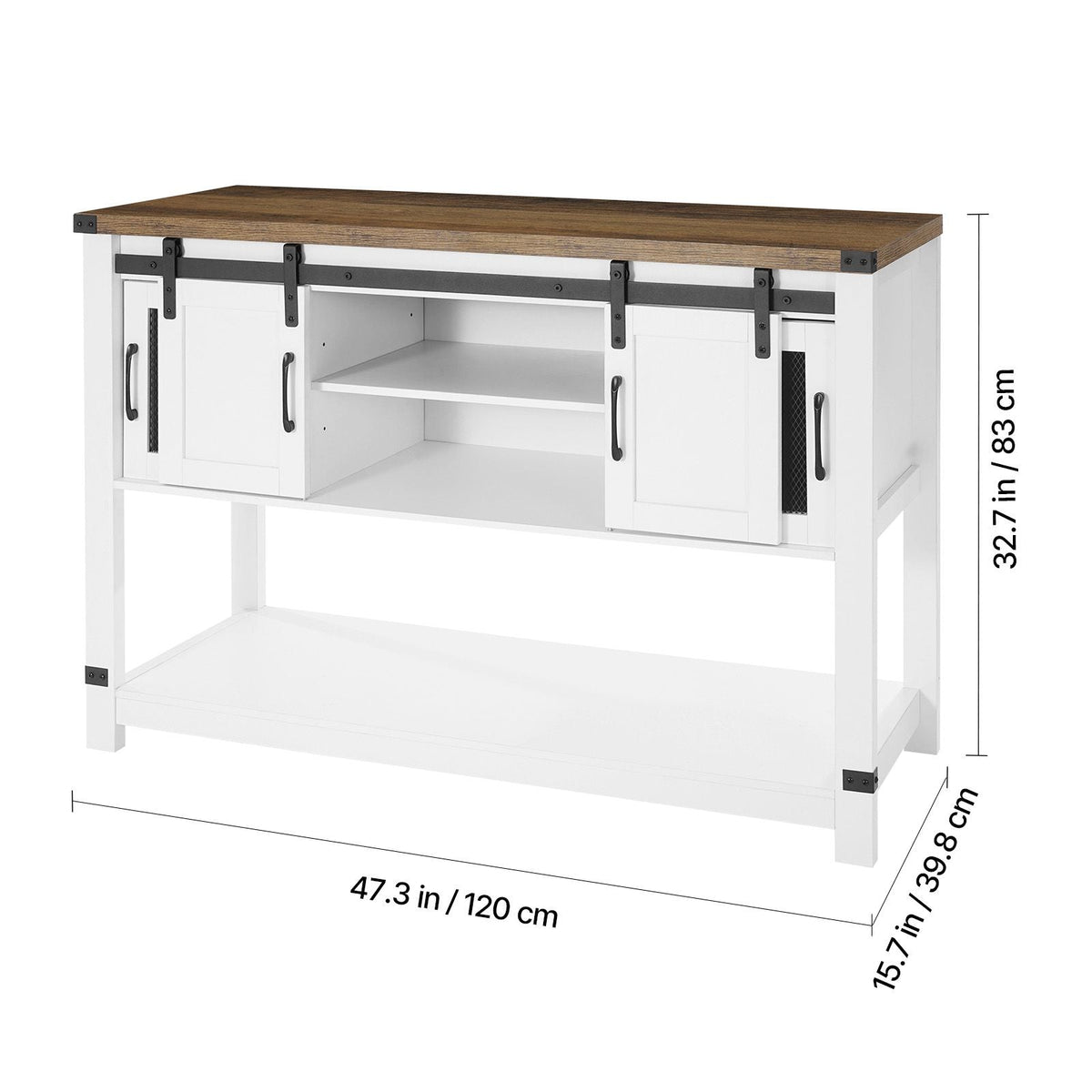 Coffee Bar Cabinet, 47.3 x 15.7 x 32.7 in Farmhouse Coffee Bar Cabinet with 4-Tier Storage, Coffee Bar Table with Barn Doors, Farmhouse Sideboard Buffet Cabinet for Living Room, Entryway
