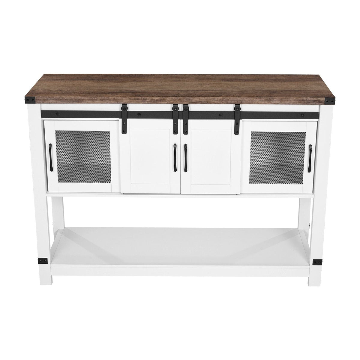 Coffee Bar Cabinet, 47.3 x 15.7 x 32.7 in Farmhouse Coffee Bar Cabinet with 4-Tier Storage, Coffee Bar Table with Barn Doors, Farmhouse Sideboard Buffet Cabinet for Living Room, Entryway