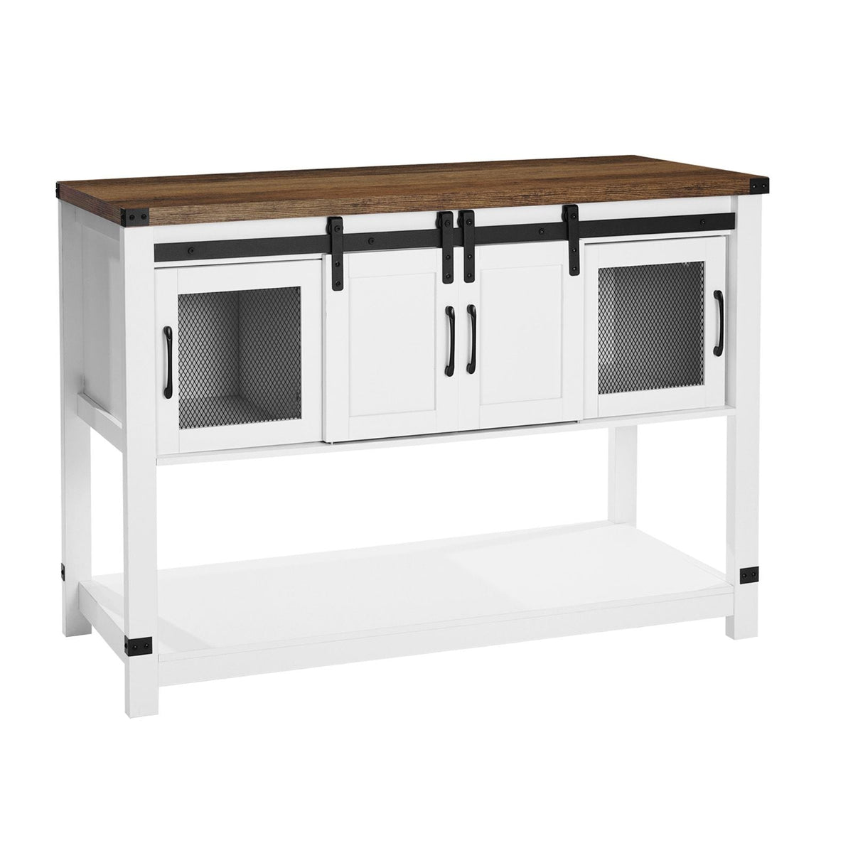 Coffee Bar Cabinet, 47.3 x 15.7 x 32.7 in Farmhouse Coffee Bar Cabinet with 4-Tier Storage, Coffee Bar Table with Barn Doors, Farmhouse Sideboard Buffet Cabinet for Living Room, Entryway