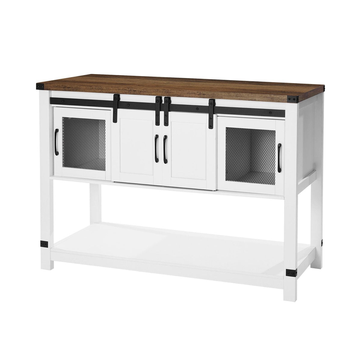 Coffee Bar Cabinet, 47.3 x 15.7 x 32.7 in Farmhouse Coffee Bar Cabinet with 4-Tier Storage, Coffee Bar Table with Barn Doors, Farmhouse Sideboard Buffet Cabinet for Living Room, Entryway