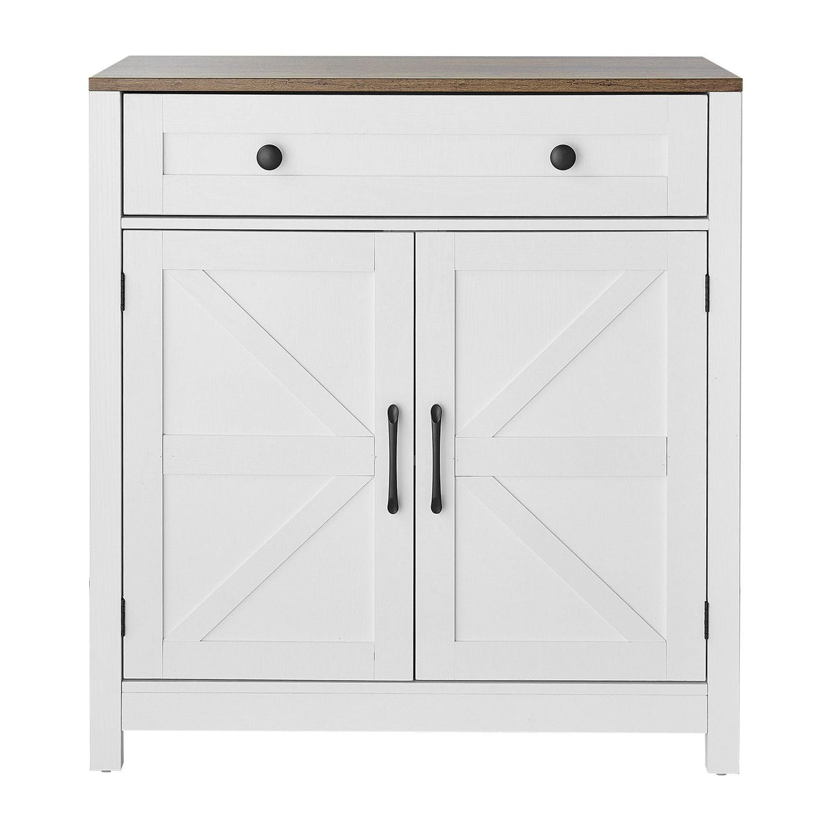 Coffee Bar Cabinet, Farmhouse Coffee Bar Table with Drawer, Buffet Stand Cabinet with 2 Barn Door, Sideboard Buffet Station for Living Room, Entryway, Kitchen, 29.5 x 14.7 x 31.5 in, White