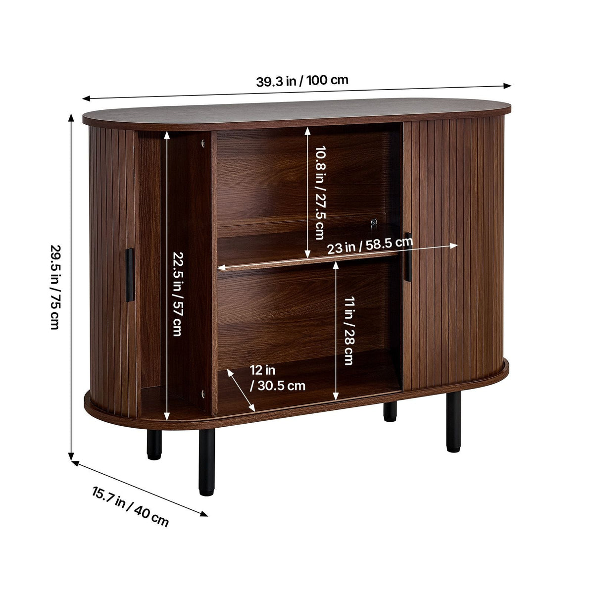 Coffee Bar Cabinet, Mid Century Fluted Coffee Bar Table, Buffet Stand Cabinet with 2 Sliding Doors, Sideboard Buffet Station for Living Room, Entryway, Kitchen, 39.3 x 15.7 x 29.5 in, Walnut
