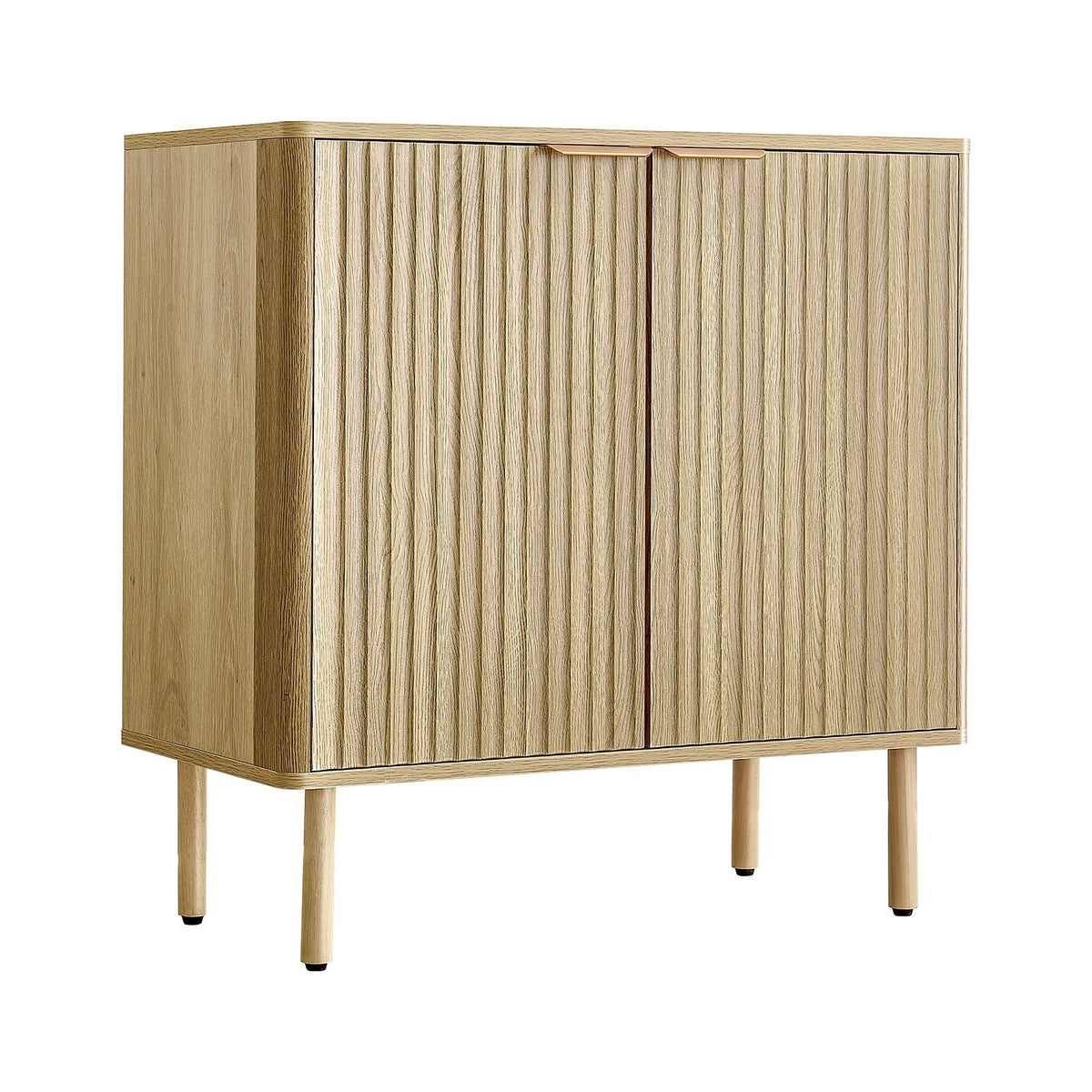 Coffee Bar Cabinet, Mid Century Fluted Coffee Bar Table with 2-Tier Storage, Buffet Stand Cabinet with 2 Barn Door, Sideboard Buffet Station for Living Room, Entryway, 31.5 x 14.7 x 31.5 in, Oak