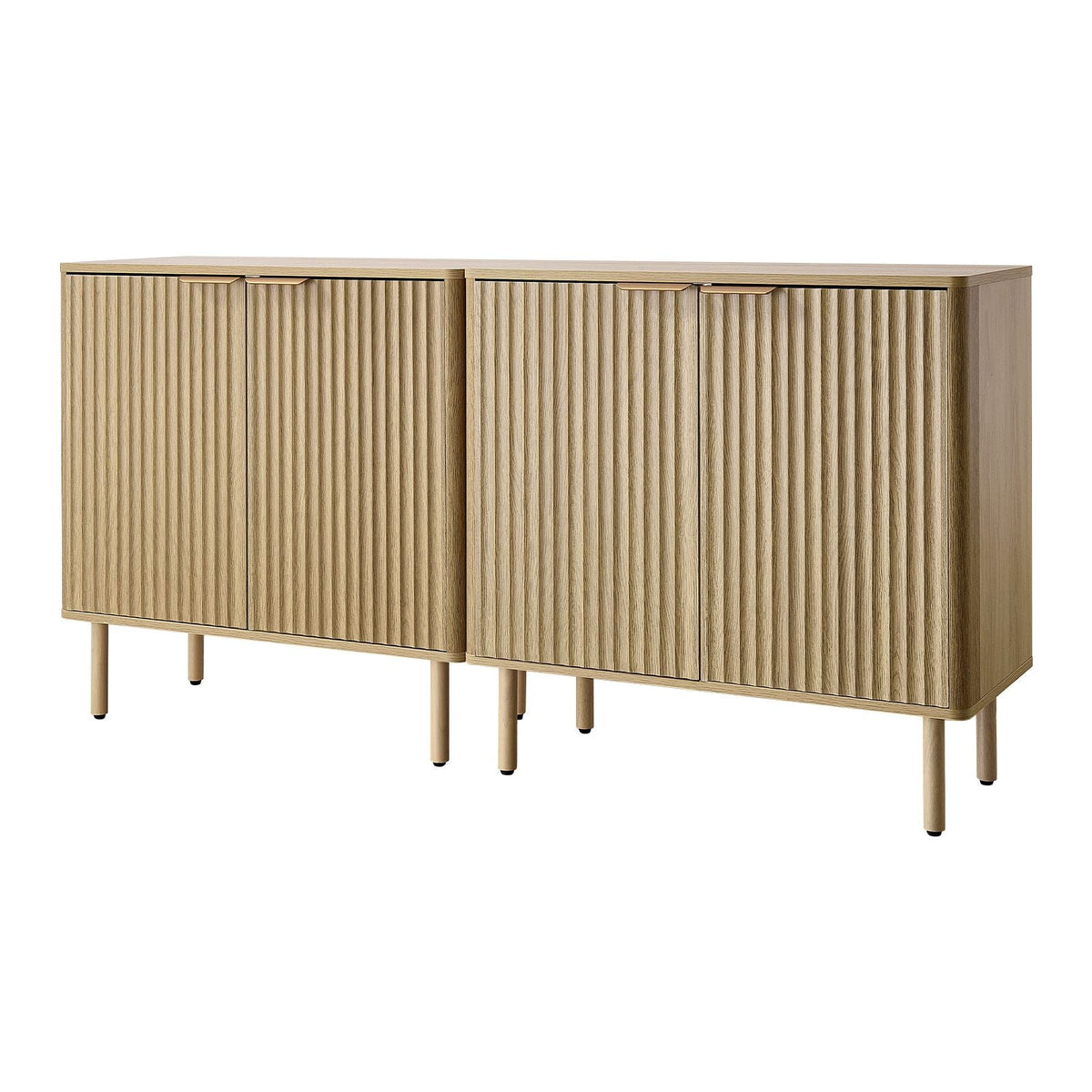 Coffee Bar Cabinet, Mid Century Fluted Coffee Bar Table with 2-Tier Storage, Buffet Stand Cabinet with 4 Barn Doors, Sideboard Buffet Station for Living Room, Entryway, 31.5x14.7x31.5 in(Single)
