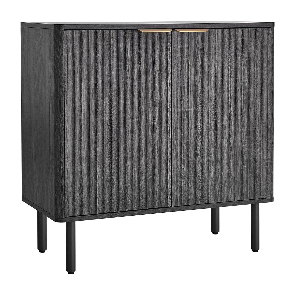 Coffee Bar Cabinet, Mid Century Fluted Coffee Bar Table with 2-Tier Storage, Buffet Stand Cabinet with Barn Door, Sideboard Buffet Station for Living Room, Entryway, 31.5 x 14.7 x 31.5 in, Black