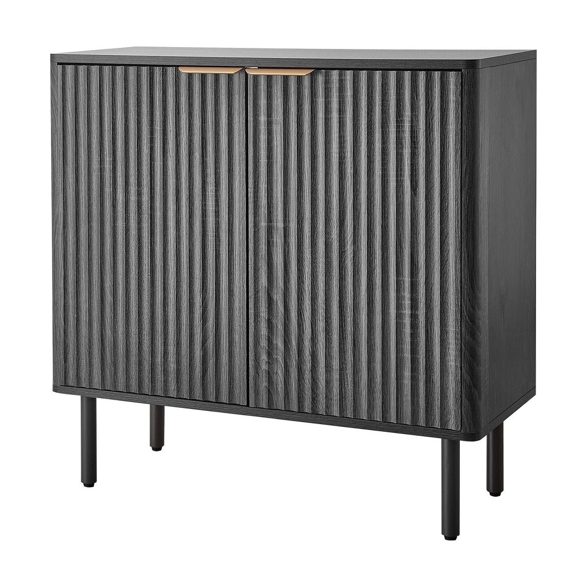 Coffee Bar Cabinet, Mid Century Fluted Coffee Bar Table with 2-Tier Storage, Buffet Stand Cabinet with Barn Door, Sideboard Buffet Station for Living Room, Entryway, 31.5 x 14.7 x 31.5 in, Black