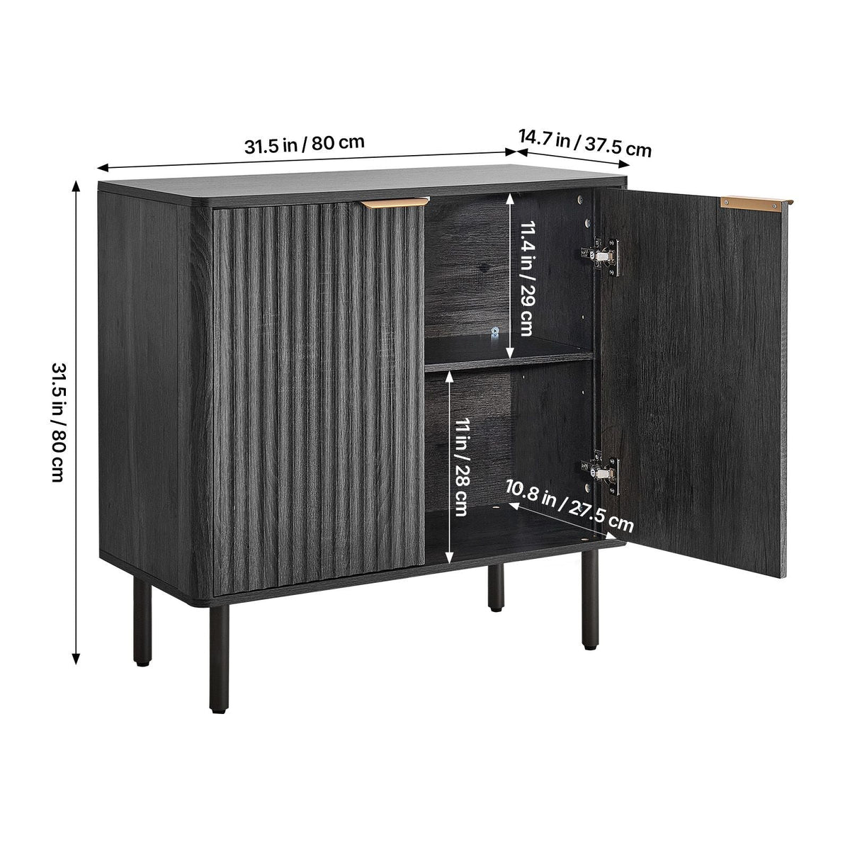 Coffee Bar Cabinet, Mid Century Fluted Coffee Bar Table with 2-Tier Storage, Buffet Stand Cabinet with Barn Door, Sideboard Buffet Station for Living Room, Entryway, 31.5 x 14.7 x 31.5 in, Black