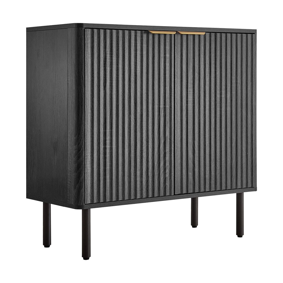 Coffee Bar Cabinet, Mid Century Fluted Coffee Bar Table with 2-Tier Storage, Buffet Stand Cabinet with Barn Door, Sideboard Buffet Station for Living Room, Entryway, 31.5 x 14.7 x 31.5 in, Black