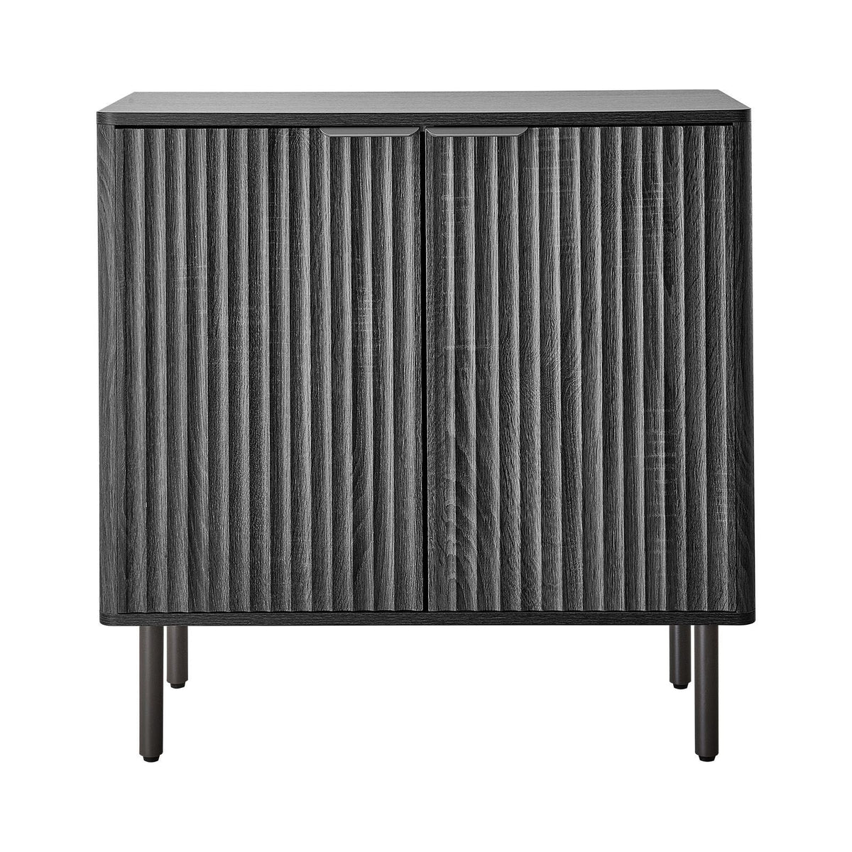 Coffee Bar Cabinet, Mid Century Fluted Coffee Bar Table with 2-Tier Storage, Buffet Stand Cabinet with Barn Door, Sideboard Buffet Station for Living Room, Entryway, 31.5 x 14.7 x 31.5 in, Black