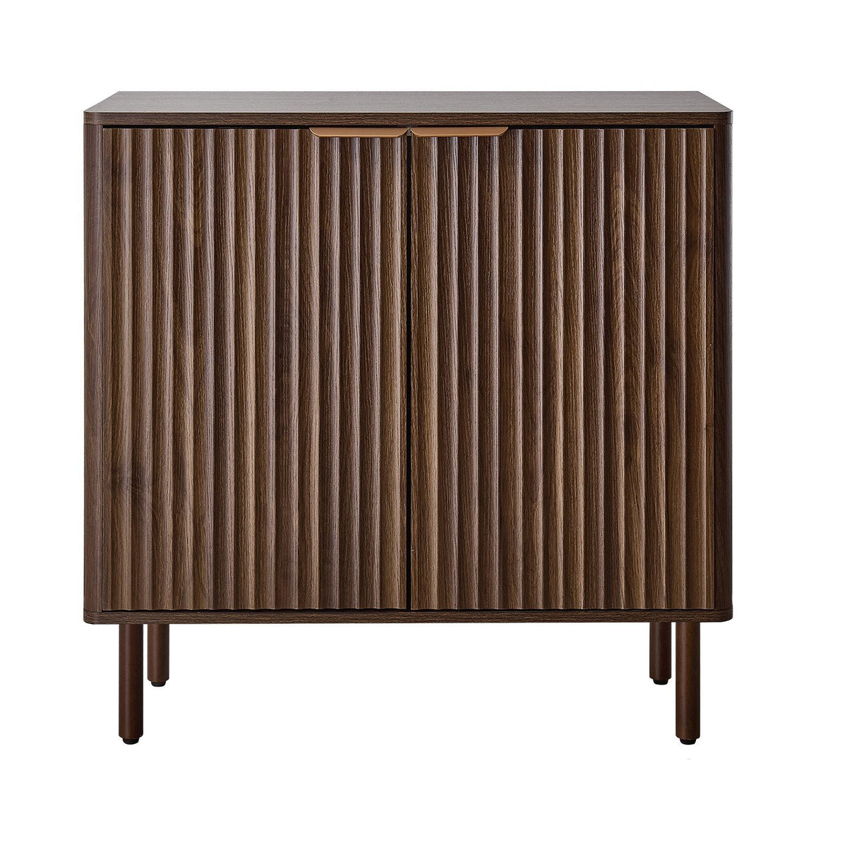 Coffee Bar Cabinet, Mid Century Fluted Coffee Bar Table with 2-Tier Storage, Buffet Stand Cabinet with Barn Door, Sideboard Buffet Station for Living Room, Entryway, 31.5 x 14.7 x 31.5 in Walnut