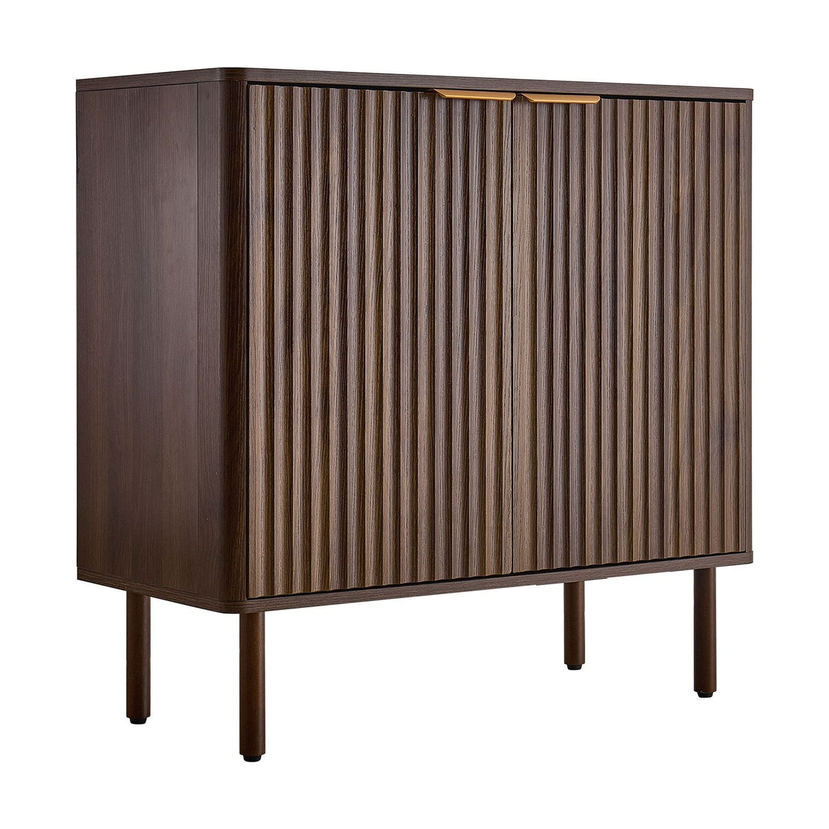 Coffee Bar Cabinet, Mid Century Fluted Coffee Bar Table with 2-Tier Storage, Buffet Stand Cabinet with Barn Door, Sideboard Buffet Station for Living Room, Entryway, 31.5 x 14.7 x 31.5 in Walnut