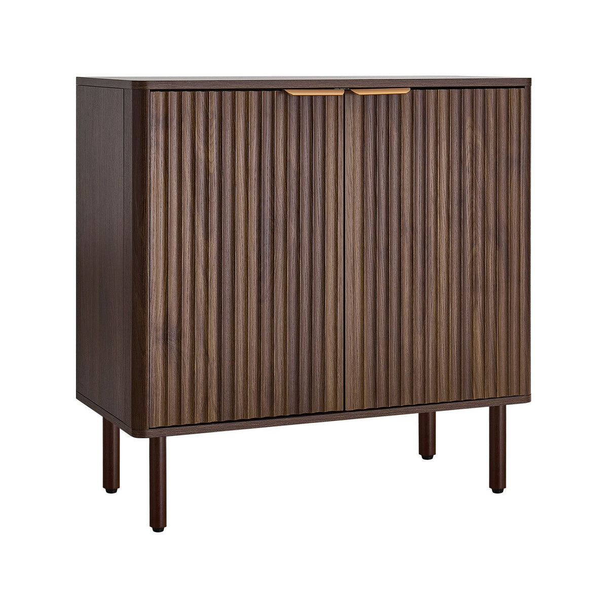 Coffee Bar Cabinet, Mid Century Fluted Coffee Bar Table with 2-Tier Storage, Buffet Stand Cabinet with Barn Door, Sideboard Buffet Station for Living Room, Entryway, 31.5 x 14.7 x 31.5 in Walnut