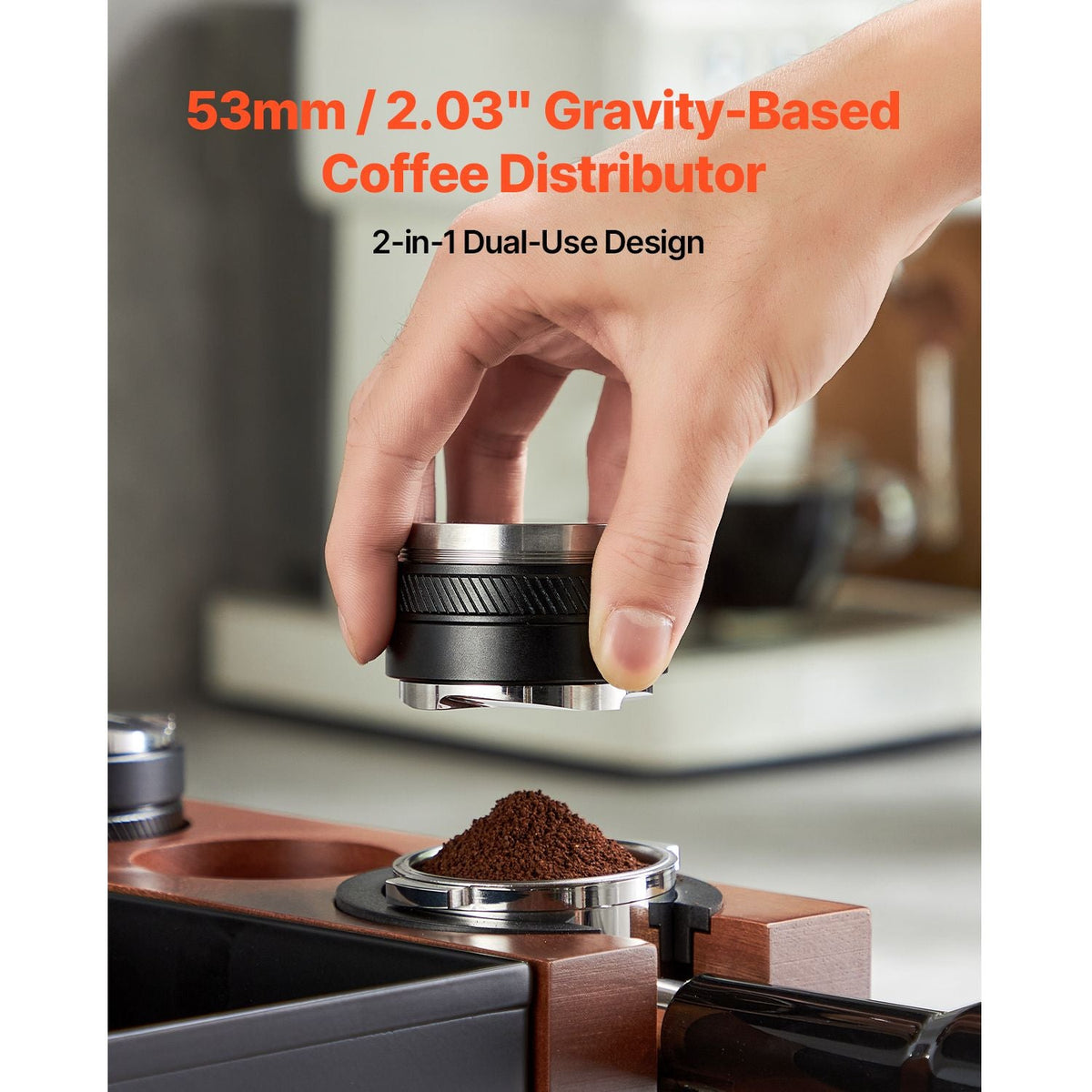 Coffee Distributor 53mm, 2-in-1 Adjustable Espresso Distributor with Fan-Shaped Base, Coffee Distributor 304 Stainless Steel with Easy-to-Disassemble Design
