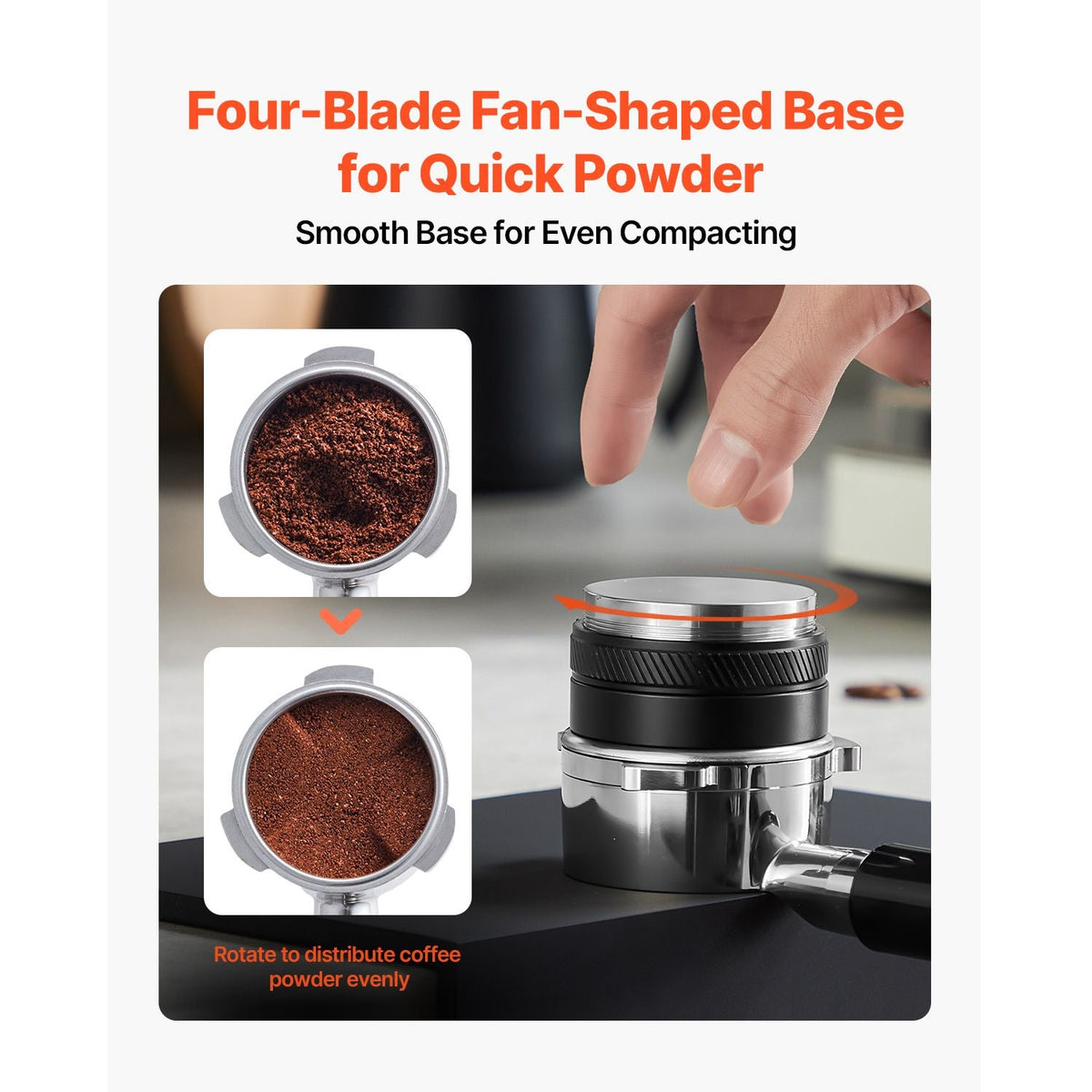Coffee Distributor 58mm, 2-in-1 Adjustable Espresso Distributor with Fan-Shaped Base, Coffee Distributor 304 Stainless Steel with Easy-to-Disassemble Design