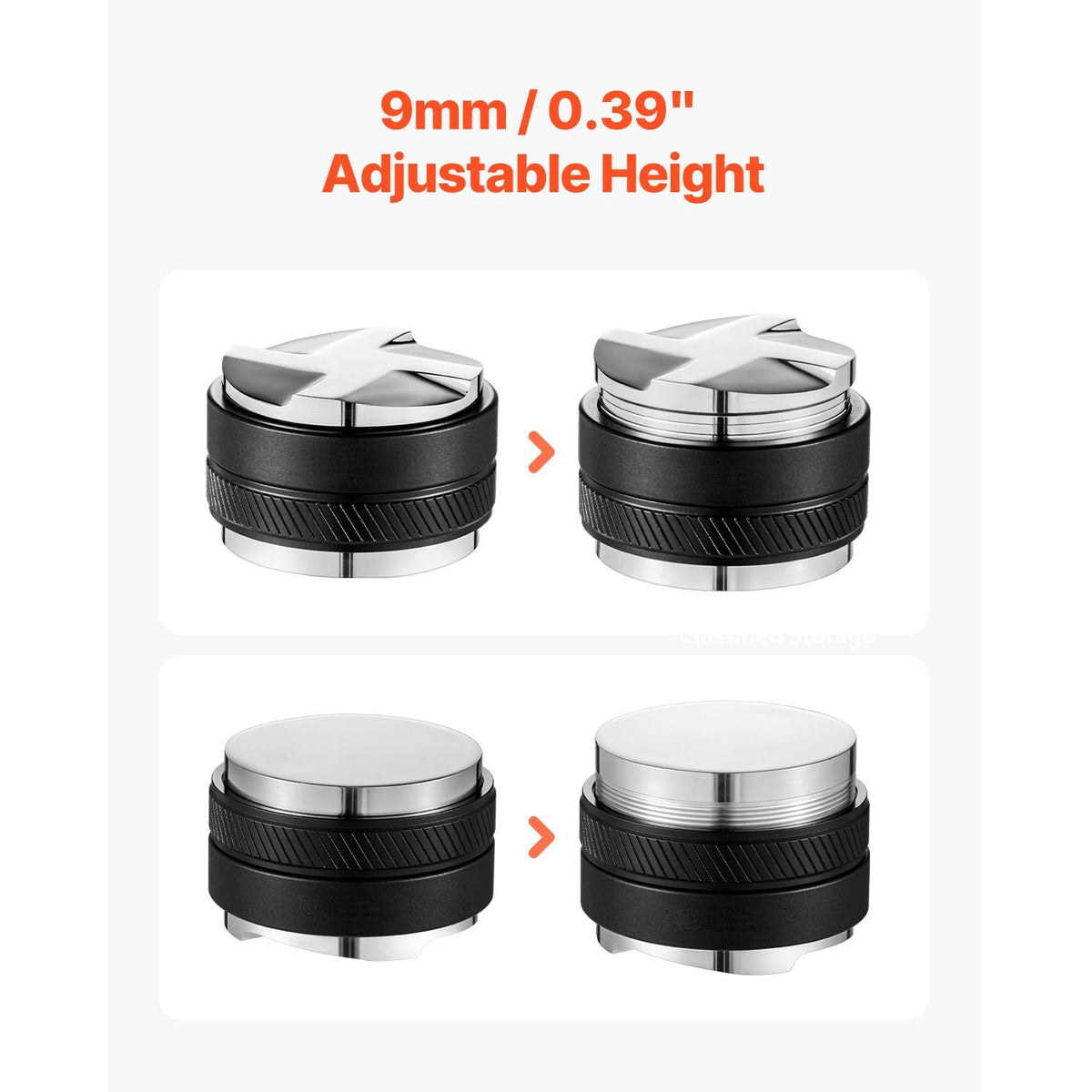 Coffee Distributor 58mm, 2-in-1 Adjustable Espresso Distributor with Fan-Shaped Base, Coffee Distributor 304 Stainless Steel with Easy-to-Disassemble Design