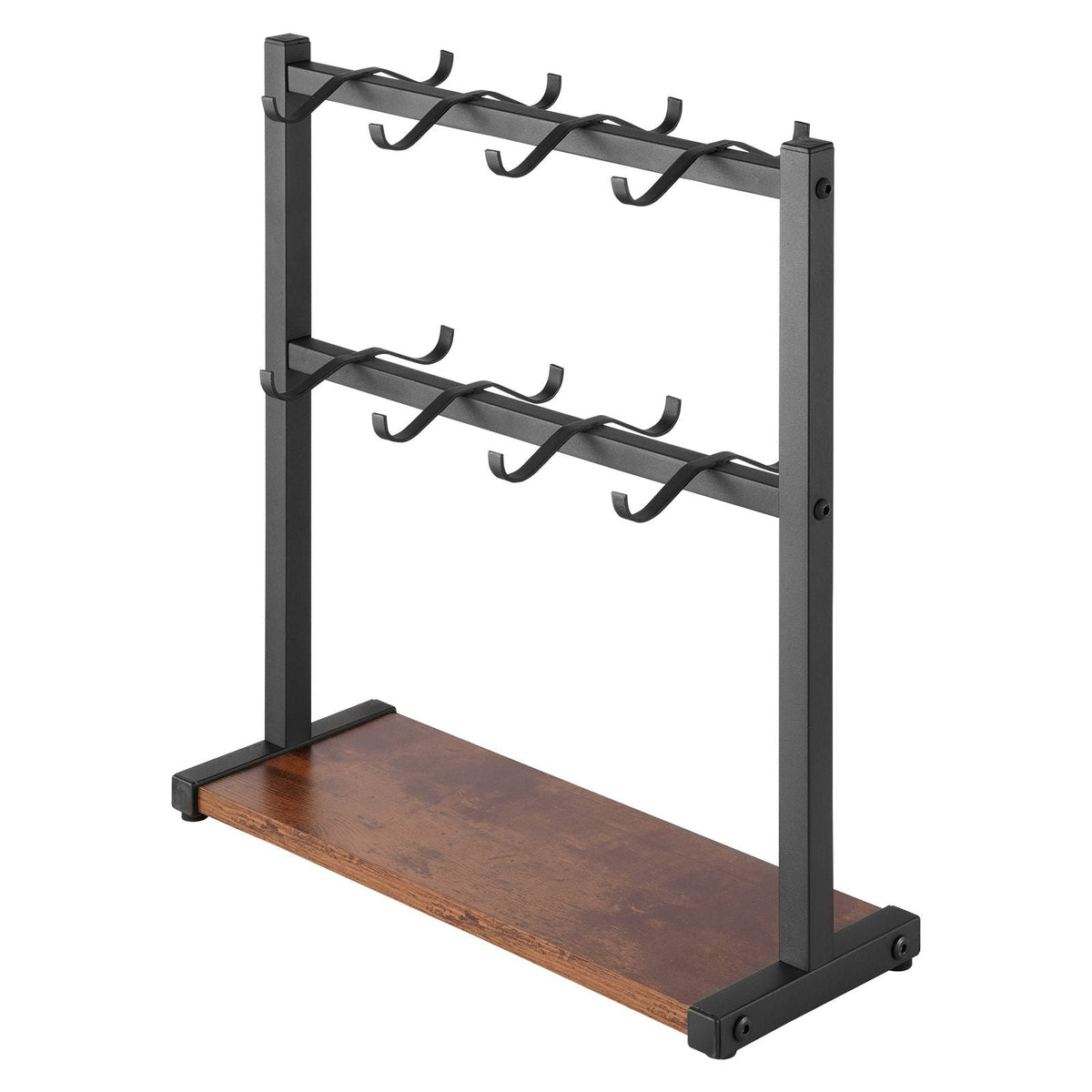Coffee Mug Holder for Countertop, 16 Hooks Coffee Cup Holder with Storage Base, 2 Tier Mugs Tree Rack Carbon Steel & Wood Mug Display Stand, for Coffee Bar Home Storage and Display (Matte Black)