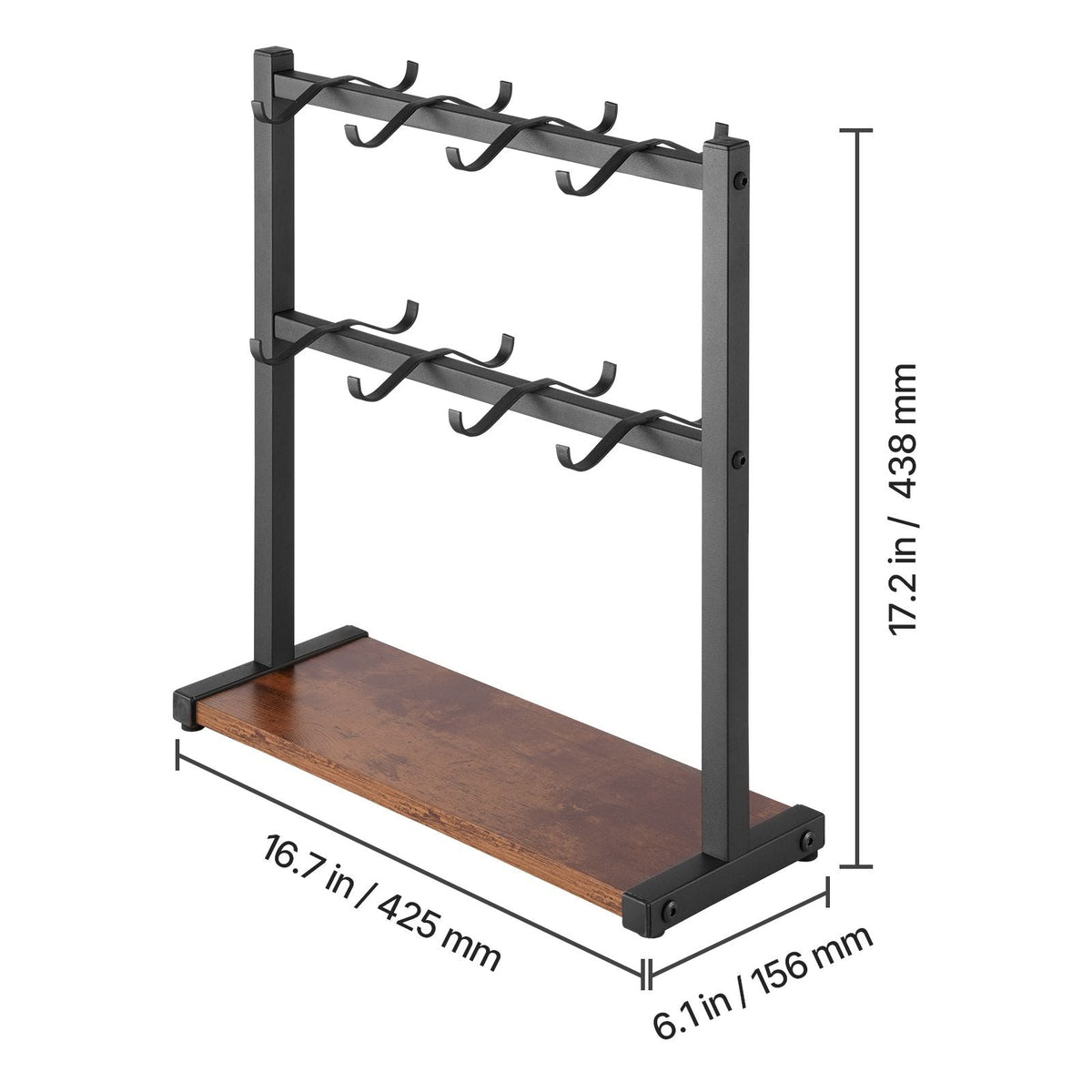 Coffee Mug Holder for Countertop, 16 Hooks Coffee Cup Holder with Storage Base, 2 Tier Mugs Tree Rack Carbon Steel & Wood Mug Display Stand, for Coffee Bar Home Storage and Display (Matte Black)