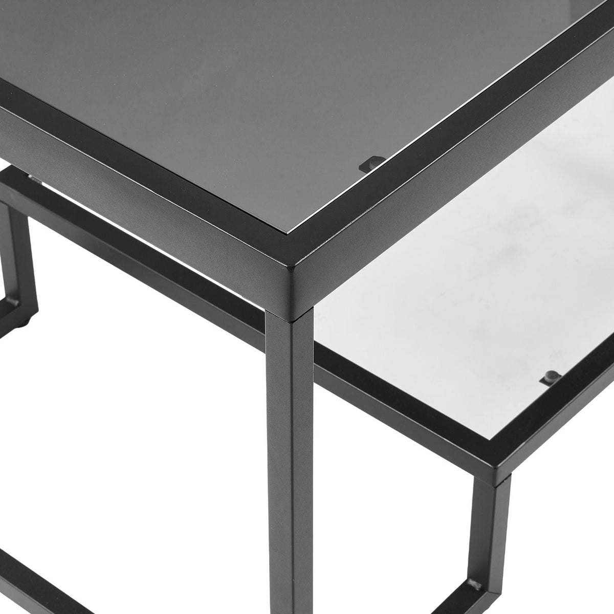 Coffee Table, Modern Tempered Glass Coffee Table with Lighting, 2 Tiers Rectangle Glass Center Desk with Open Storage, Minimalist Metal Accent End Desk for Living Room, Office, Easy Assembly