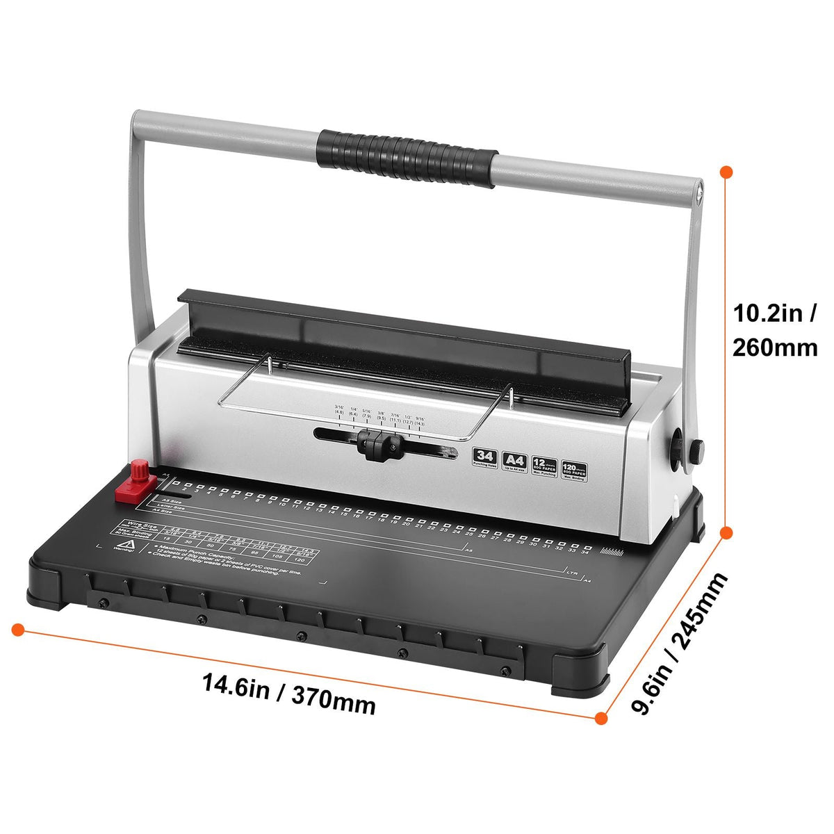 Coil Spiral Binding Machine, Manual Book Maker 34-Holes Binding 120 Sheets, Punch Binder with Adjustable 3/16" - 9/16" Coil Binding Spines and Side Margin, for Letter Size, A4, A5