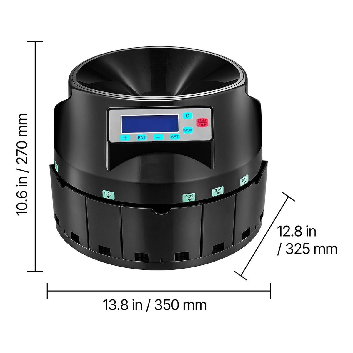 Coin Counter Machine, 5 Denominations, Accurate Coin Sorter Machine, Sorts Up to 225 Coins Per Minute, USD Change Counter with LCD Display, Smooth Operation, Batch Feature, Holds 1500 Coins
