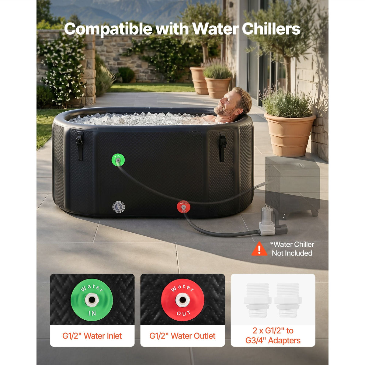 Cold Plunge Tub, 216 Gallon, Inflatable Ice Bath Tub Compatible with Water Chillers, Portable Cold Water Bathtub with Insulated Lid, for Athletes Recovery, 59.1" x 31.5" x 29.9" (No Chiller)