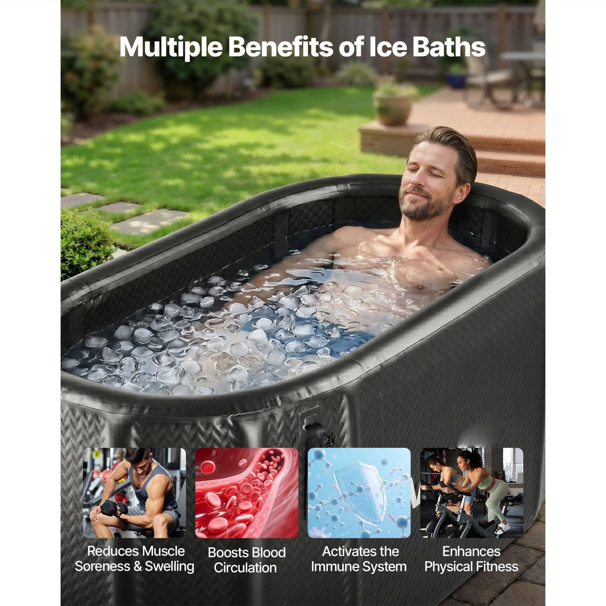 Cold Plunge Tub, 216 Gallon, Inflatable Ice Bath Tub Compatible with Water Chillers, Portable Cold Water Bathtub with Insulated Lid, for Athletes Recovery, 59.1" x 31.5" x 29.9" (No Chiller)
