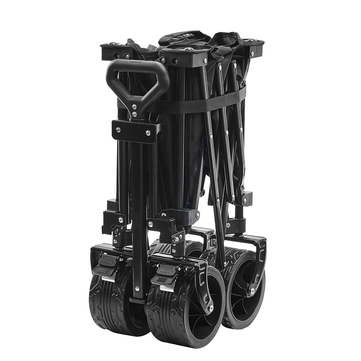 Collapsible Folding Wagon, 113 L Beach Wagon Cart with All-Terrain Wheels, Heavy Duty Folding Wagon Cart Max 250 lbs with Drink Holders, Sports Wagon for Camping, Shopping, Garden