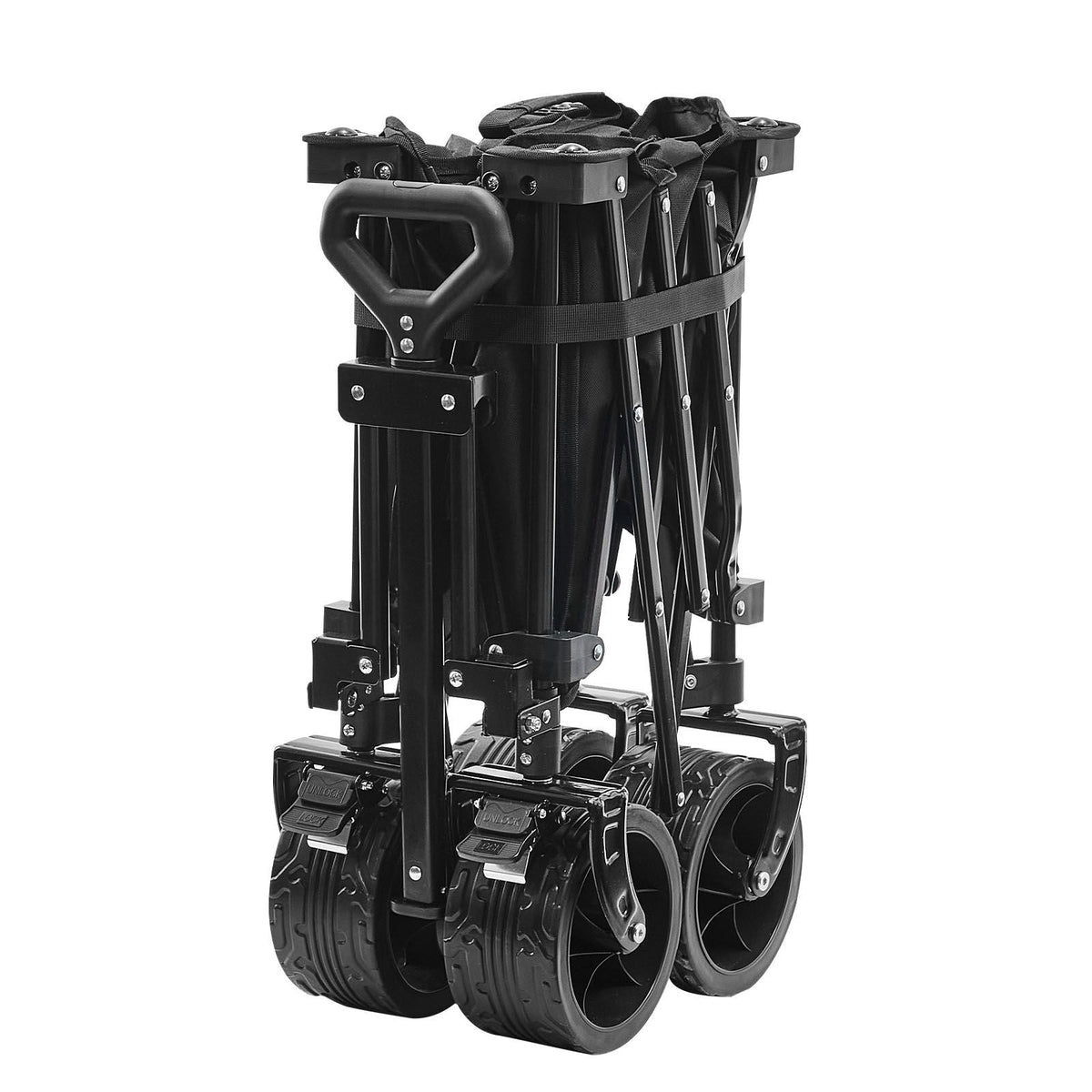 Collapsible Folding Wagon, 150 L Beach Wagon Cart with All-Terrain Wheels, Heavy Duty Folding Wagon Cart Max 265 lbs with Drink Holders, Sports Wagon for Camping, Shopping, Garden
