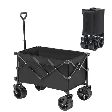 Collapsible Folding Wagon, 150 L Beach Wagon Cart with All-Terrain Wheels, Heavy Duty Folding Wagon Cart Max 265 lbs with Drink Holders, Sports Wagon for Camping, Shopping, Garden