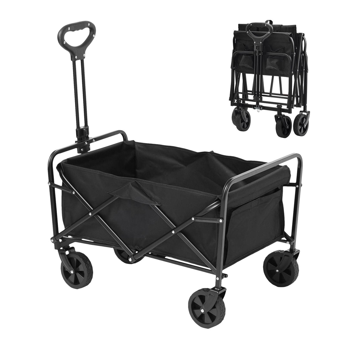 Collapsible Folding Wagon, 2 cu.ft Grass Wagon Cart with All-Terrain 5in Wheels, Heavy Duty Folding Wagon Cart 220 lbs Weight Capacity with Drink Holders, Wagon for Camping, Shopping, Garden