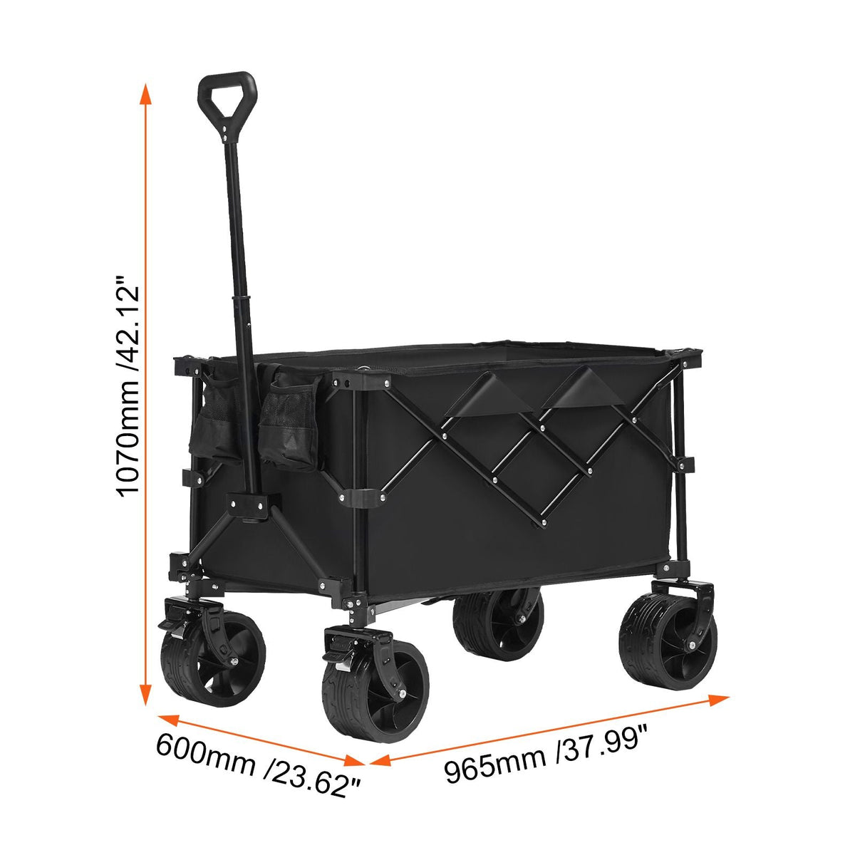 Collapsible Folding Wagon, 220 L Beach Wagon Cart with All-Terrain Wheels, Heavy Duty Folding Wagon Cart Max 330 lbs with Drink Holders, Sports Wagon for Camping, Shopping, Garden