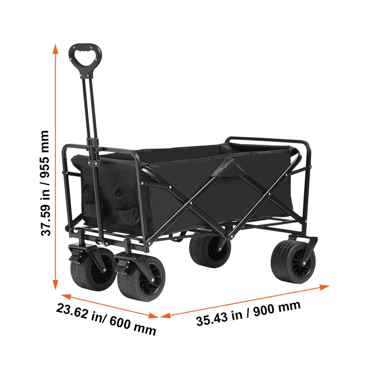 Collapsible Folding Wagon, 3 cu.ft Beach Wagon Cart with All-Terrain Wheels, Heavy Duty Folding Wagon Cart 350 lbs Weight Capacity with Drink Holders, Sports Wagon for Camping, Shopping, Garden