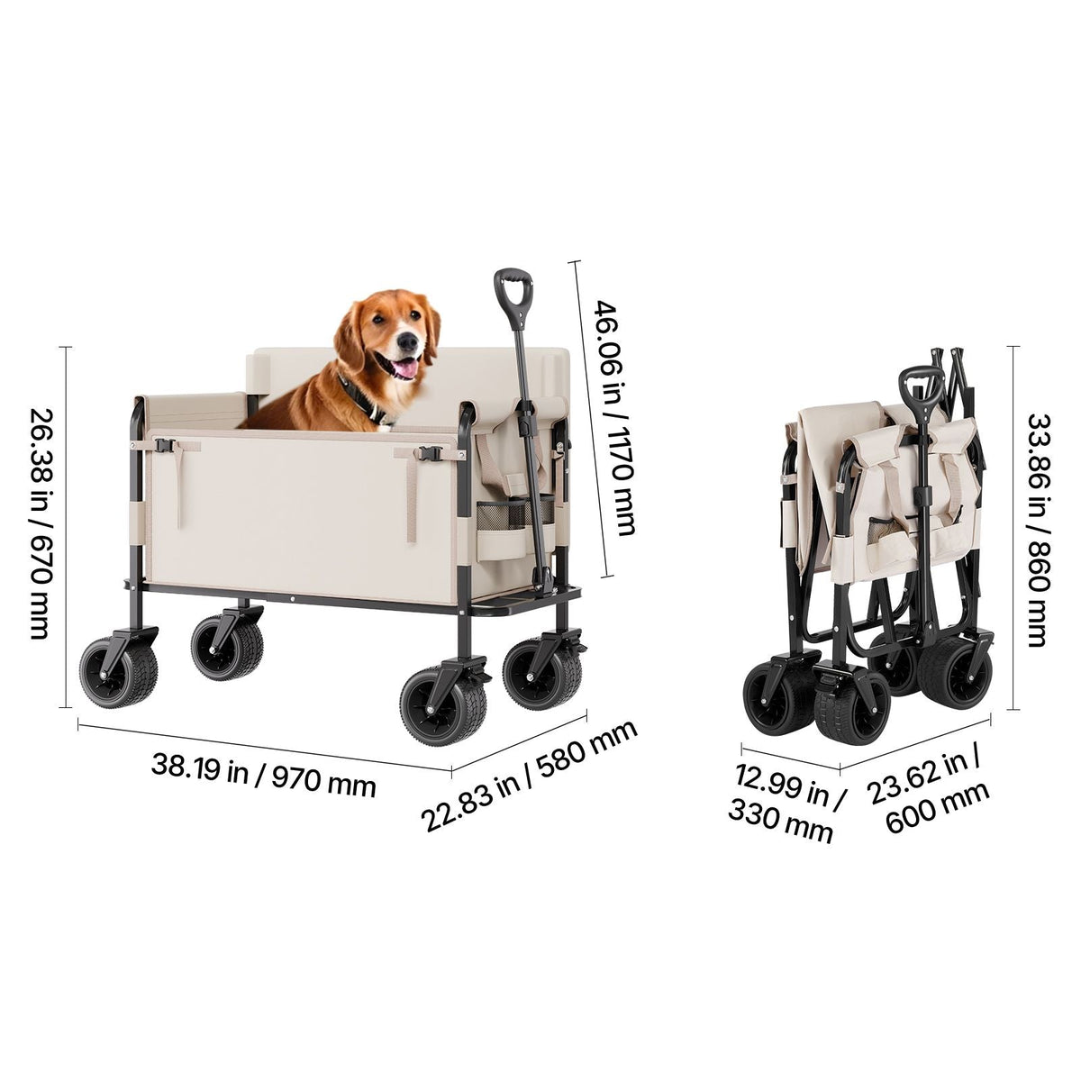 Collapsible Folding Wagon, 550lb Load & 220L, 2 in 1 Foldable Wagon Cart Converts to Bench, Utility Wagon with Adjustable Handle, Outdoor Cart for Groceries Shopping, Camping, Gardening