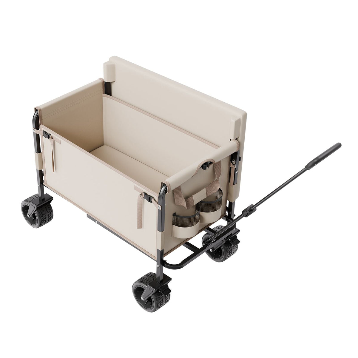 Collapsible Folding Wagon, 550lb Load & 220L, 2 in 1 Foldable Wagon Cart Converts to Bench, Utility Wagon with Adjustable Handle, Outdoor Cart for Groceries Shopping, Camping, Gardening