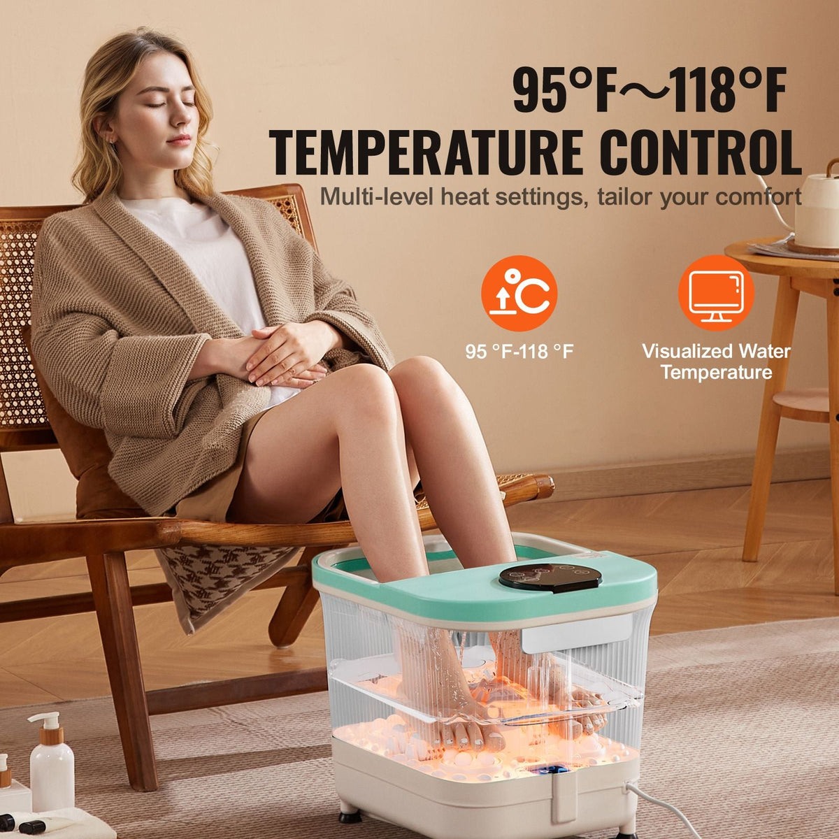 Collapsible Foot Spa Bath Massager, 95 - 118 Fahrenheit Heated Pedicure Foot Bath Tub with Adjustable Water Shower, 30 Massage Rollers, Feet Soaking Tub with Remote Control & Timer