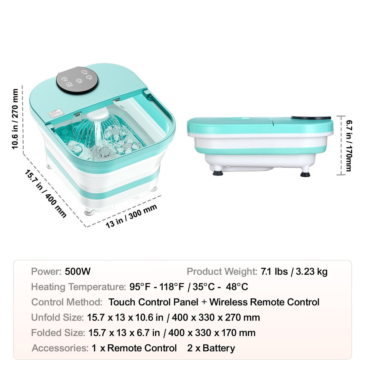 Collapsible Foot Spa Bath Massager, 95 - 118 Fahrenheit Heated Pedicure Foot Bath Tub with Adjustable Water Shower, 30 Massage Rollers, Feet Soaking Tub with Remote Control & Timer