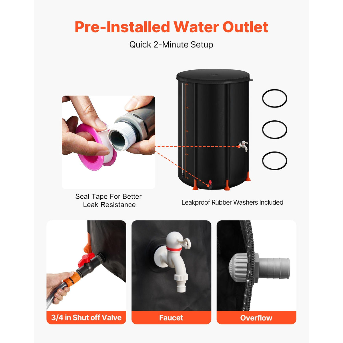 Collapsible Rain Barrel, 66 Gallon Portable Rain Water Collection Barrel, 500D PVC Rainwater Collection System, Garden Water Catcher Tank Storage Container with Spigot & Overflow Kit, Black