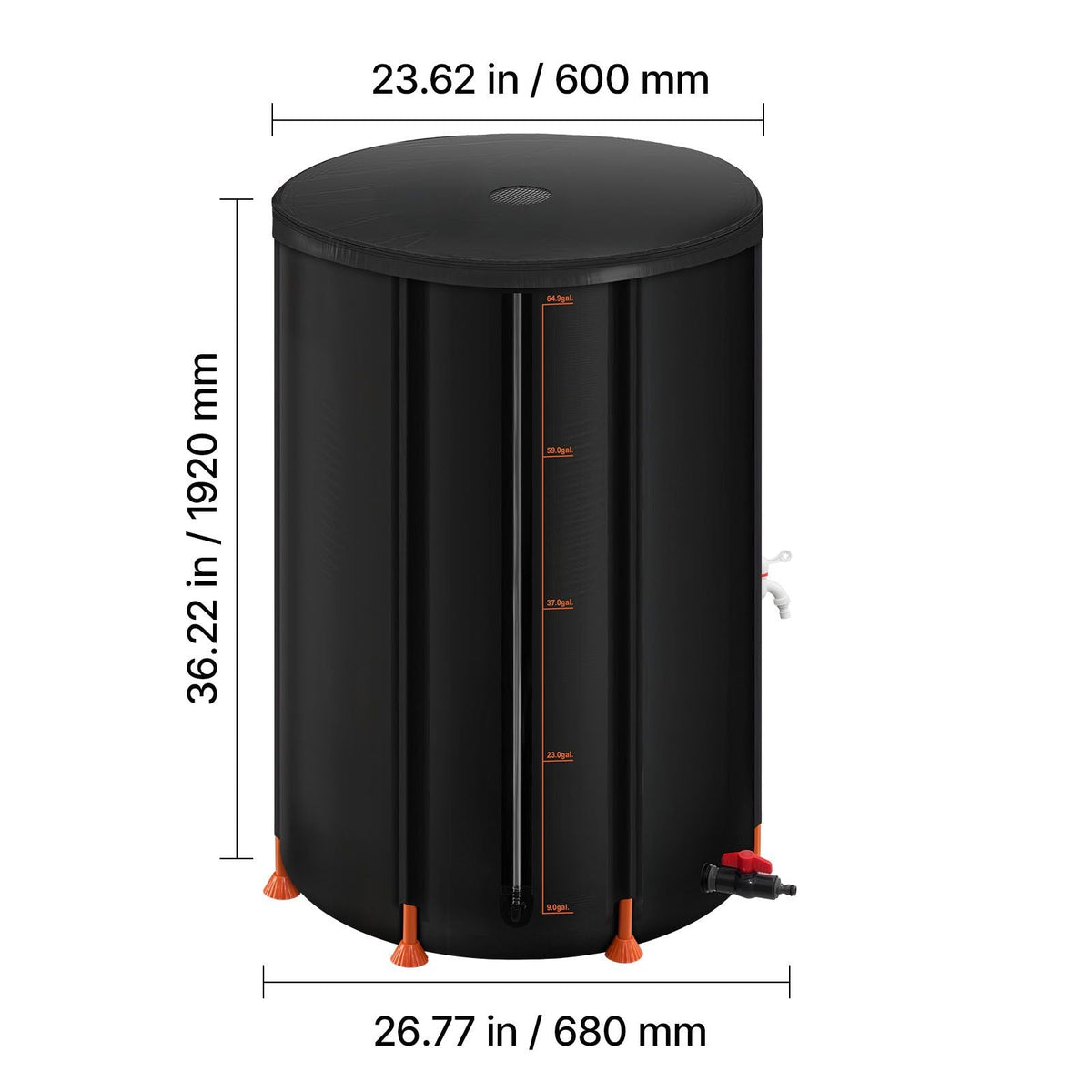 Collapsible Rain Barrel, 66 Gallon Portable Rain Water Collection Barrel, 500D PVC Rainwater Collection System, Garden Water Catcher Tank Storage Container with Spigot & Overflow Kit, Black