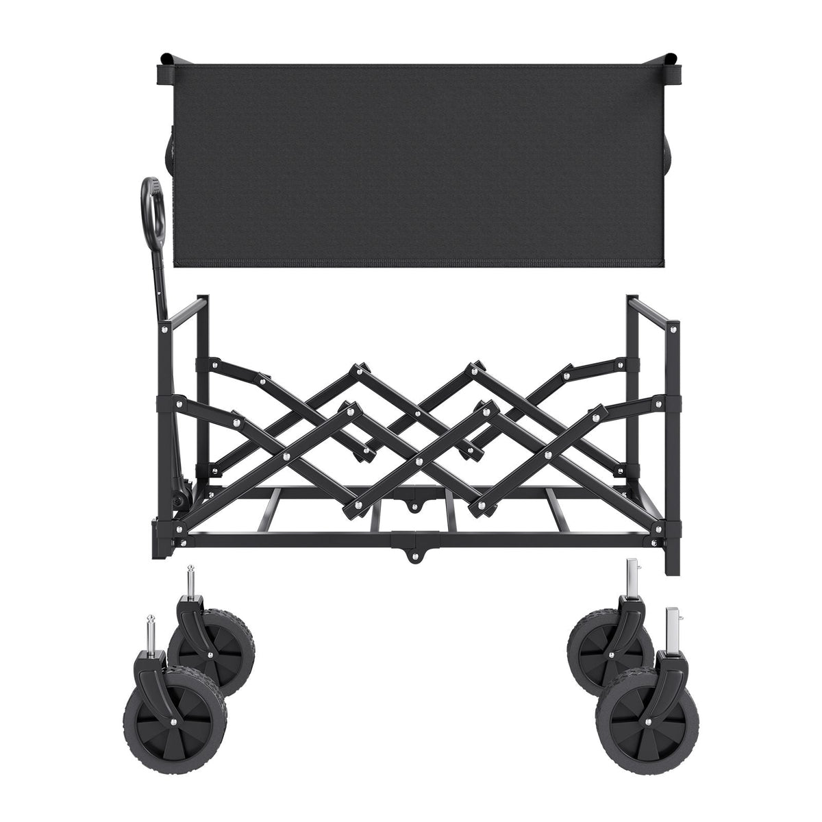 Collapsible Wagon Carts, 120L & 225LBS Folding Wagons with All-Terrain Wheels, Heavy Duty Outdoor Utility Cart with Adjustable Handle, Portable Camping Cart for Beach Grocery Garden Black