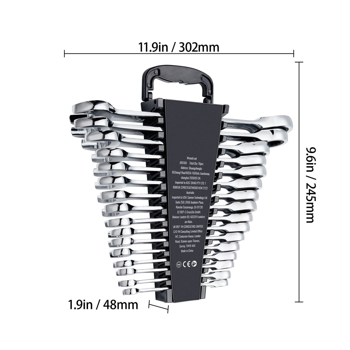 Combination Wrench Set, 16-Piece Ratcheting Wrench Set with Organizer Rack, Cr-V Steel Wrench Set Metric 8 mm to 24 mm, Ideal for General Household, Garage, Workshop, Auto Repairs, Emergency