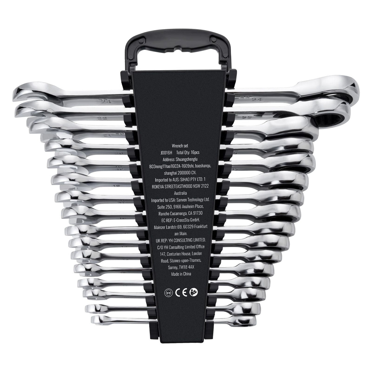 Combination Wrench Set, 16-Piece Ratcheting Wrench Set with Organizer Rack, Cr-V Steel Wrench Set Metric 8 mm to 24 mm, Ideal for General Household, Garage, Workshop, Auto Repairs, Emergency