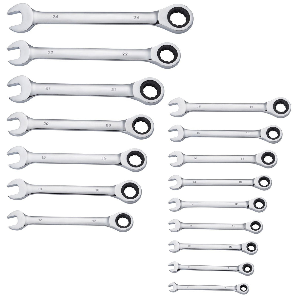Combination Wrench Set, 16-Piece Ratcheting Wrench Set with Organizer Rack, Cr-V Steel Wrench Set Metric 8 mm to 24 mm, Ideal for General Household, Garage, Workshop, Auto Repairs, Emergency