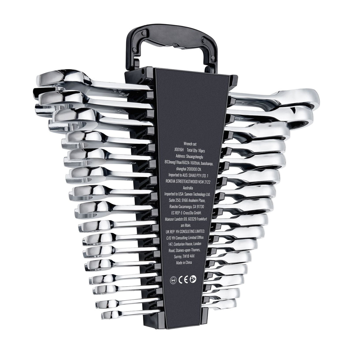 Combination Wrench Set, 16-Piece Ratcheting Wrench Set with Organizer Rack, Cr-V Steel Wrench Set Metric 8 mm to 24 mm, Ideal for General Household, Garage, Workshop, Auto Repairs, Emergency