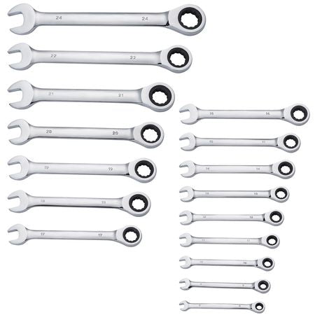 Combination Wrench Set, 16-Piece Ratcheting Wrench Set with Organizer Rack, Cr-V Steel Wrench Set Metric 8 mm to 24 mm, Ideal for General Household, Garage, Workshop, Auto Repairs, Emergency