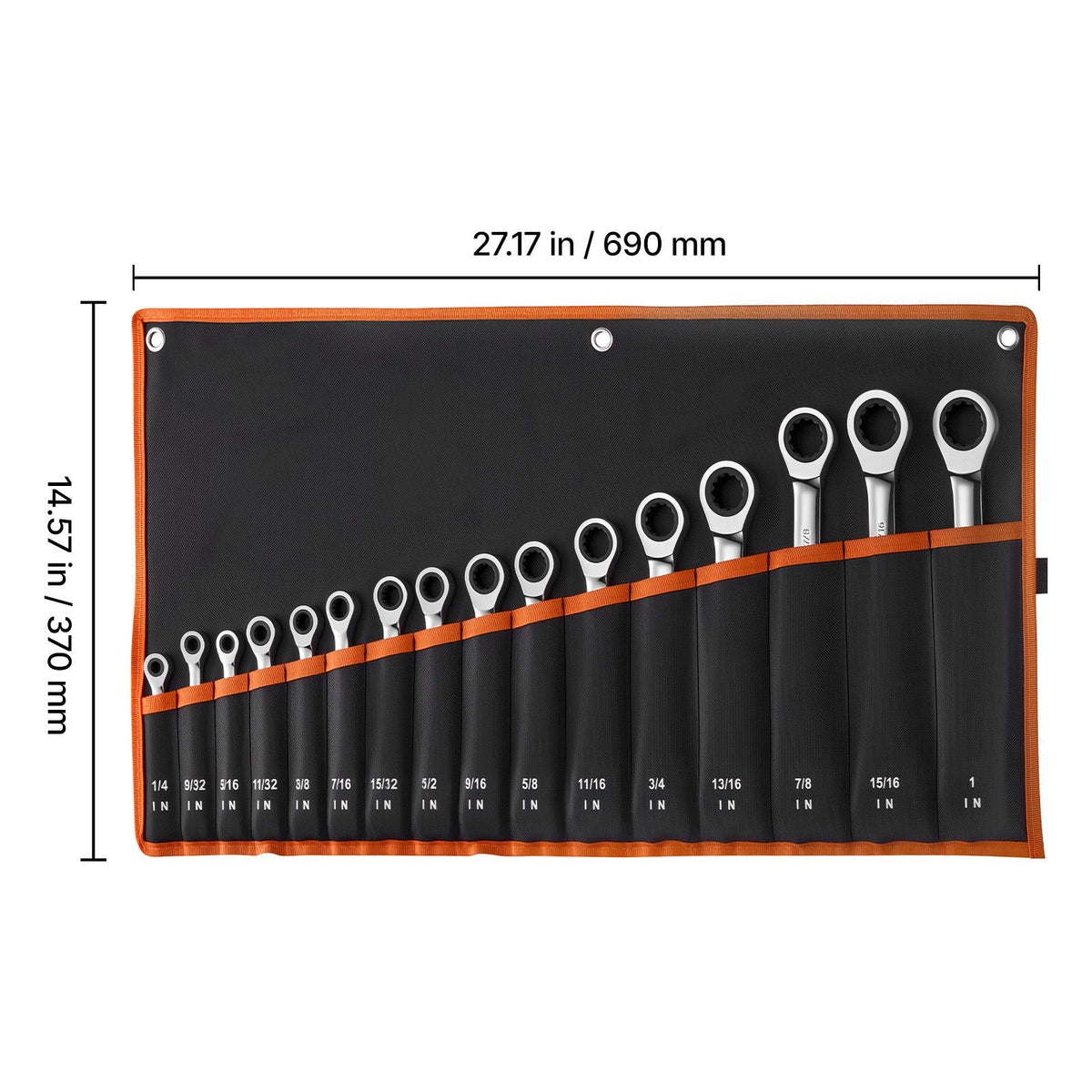 Combination Wrench Set, 16-Piece SAE Sizes, 72 Teeth, Cr-V Steel Ratcheting Wrench Set, with Roll Up Pouch, Open End, Clear Size Labels, for General Household and Automotive Repairs, Silver