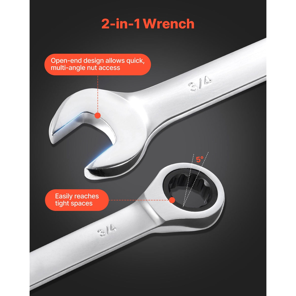 Combination Wrench Set, 16-Piece SAE Sizes, 72 Teeth, Cr-V Steel Ratcheting Wrench Set, with Roll Up Pouch, Open End, Clear Size Labels, for General Household and Automotive Repairs, Silver