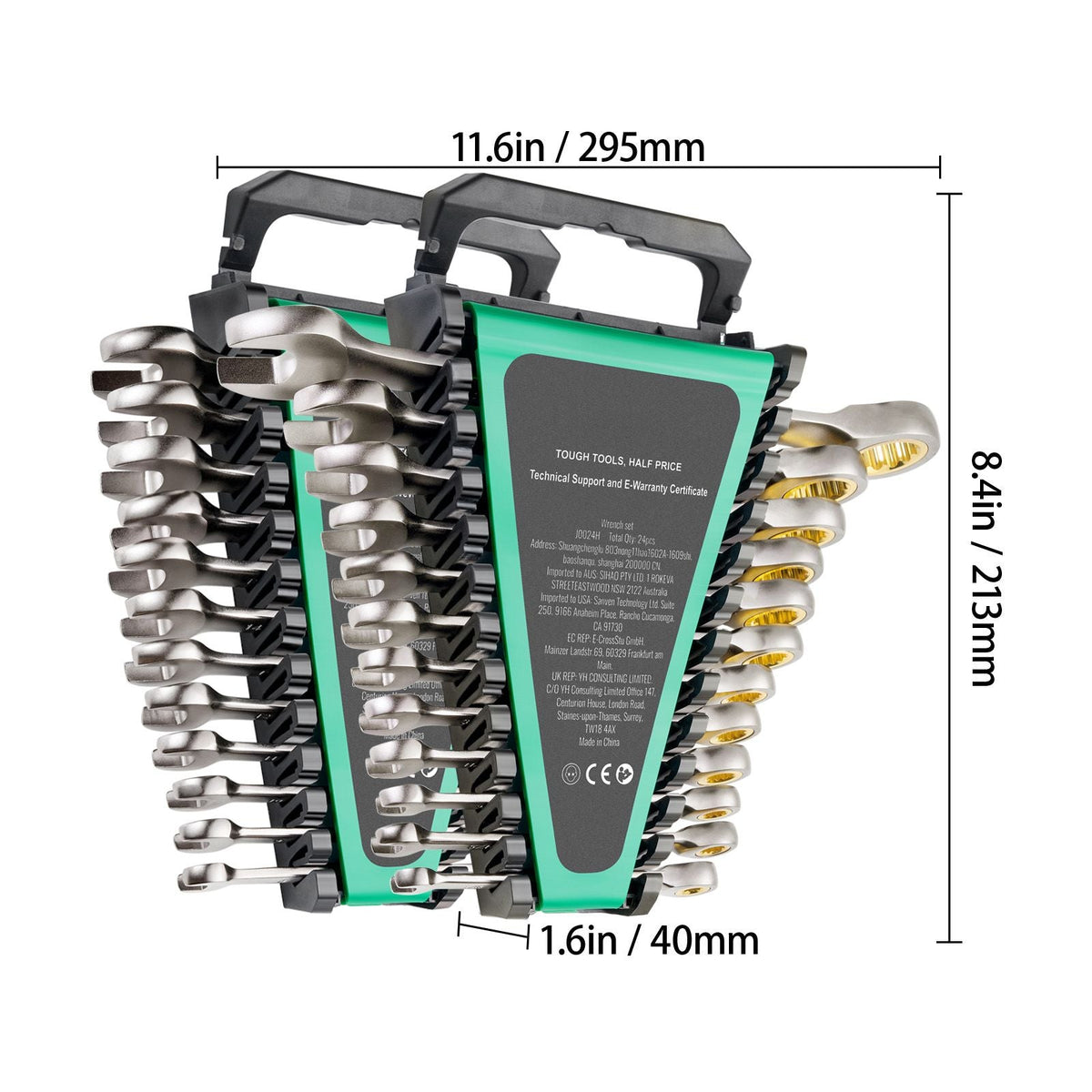 Combination Wrench Set, 24-Piece Ratcheting Wrench Set with Organizer Rack, Cr-V Steel Wrench Set SAE 1/4" to 7/8", Metric 8 mm to 19 mm, Ideal for General Household, Auto Repairs, Emergency